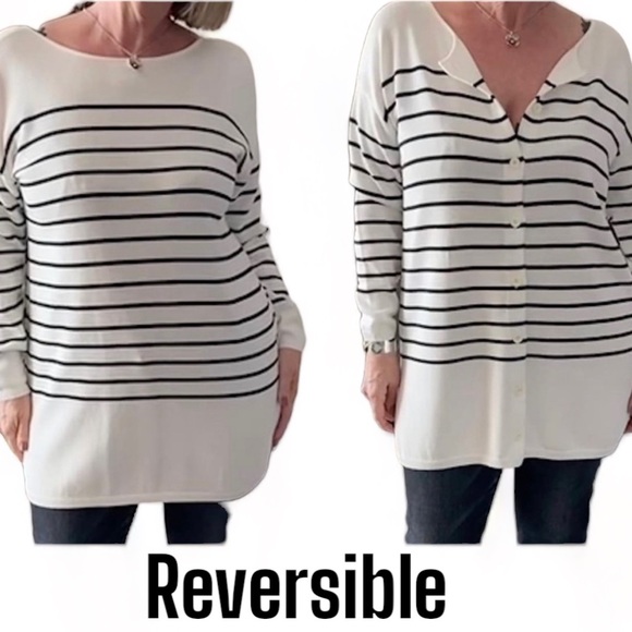 Cabi Turnabout Cardigan White and Black Striped Size XSmall Oversized/Reversible - Picture 12 of 14